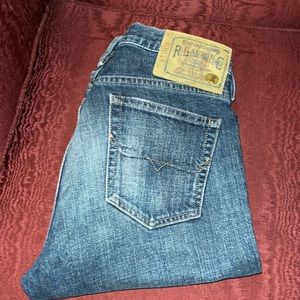Blue Label brand R. Lauren dark blue jeans, button fly, waist 29
